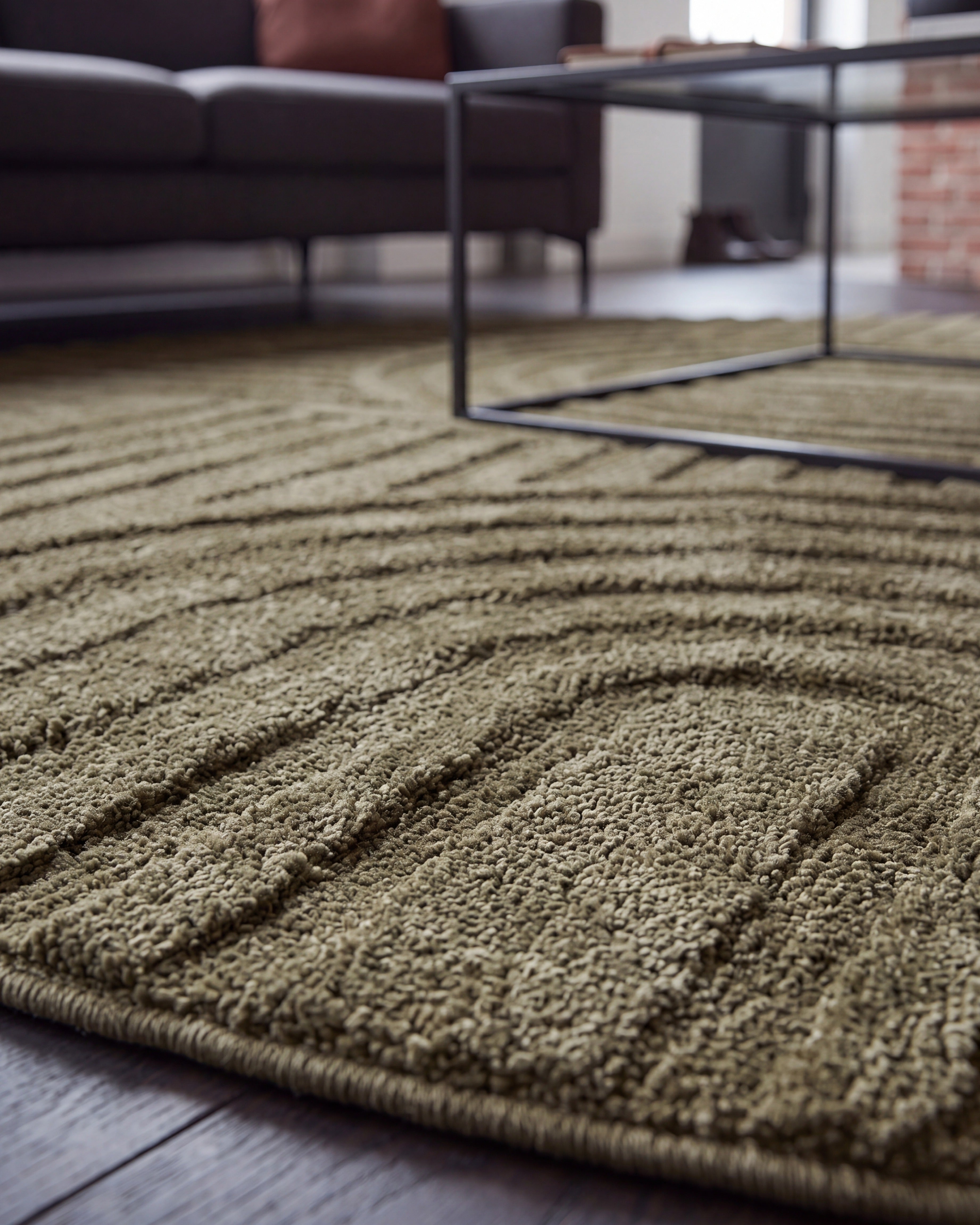 Rond Japandi Vloerkleed Linea Curve Groen