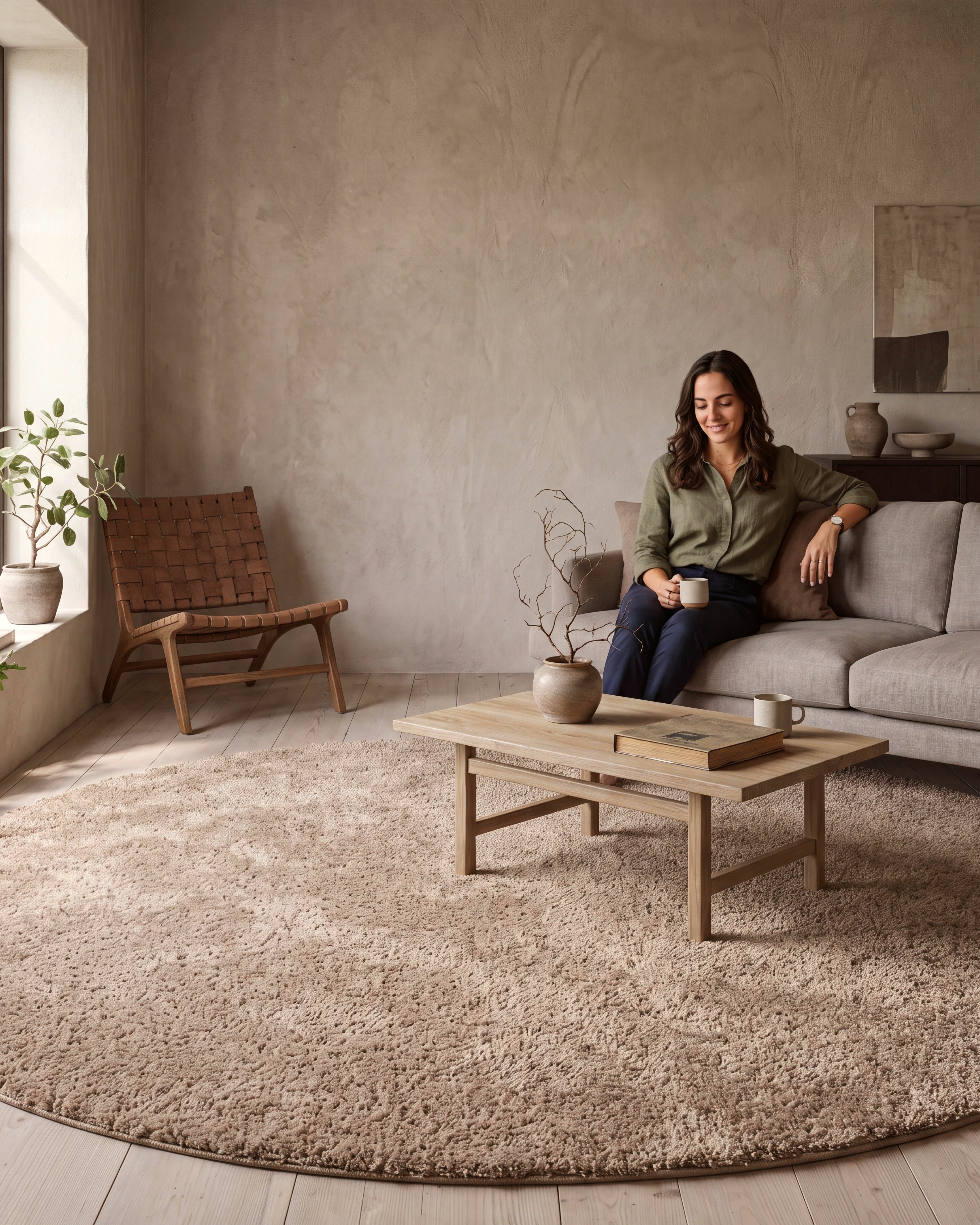 Rond Noa Shaggy Beige