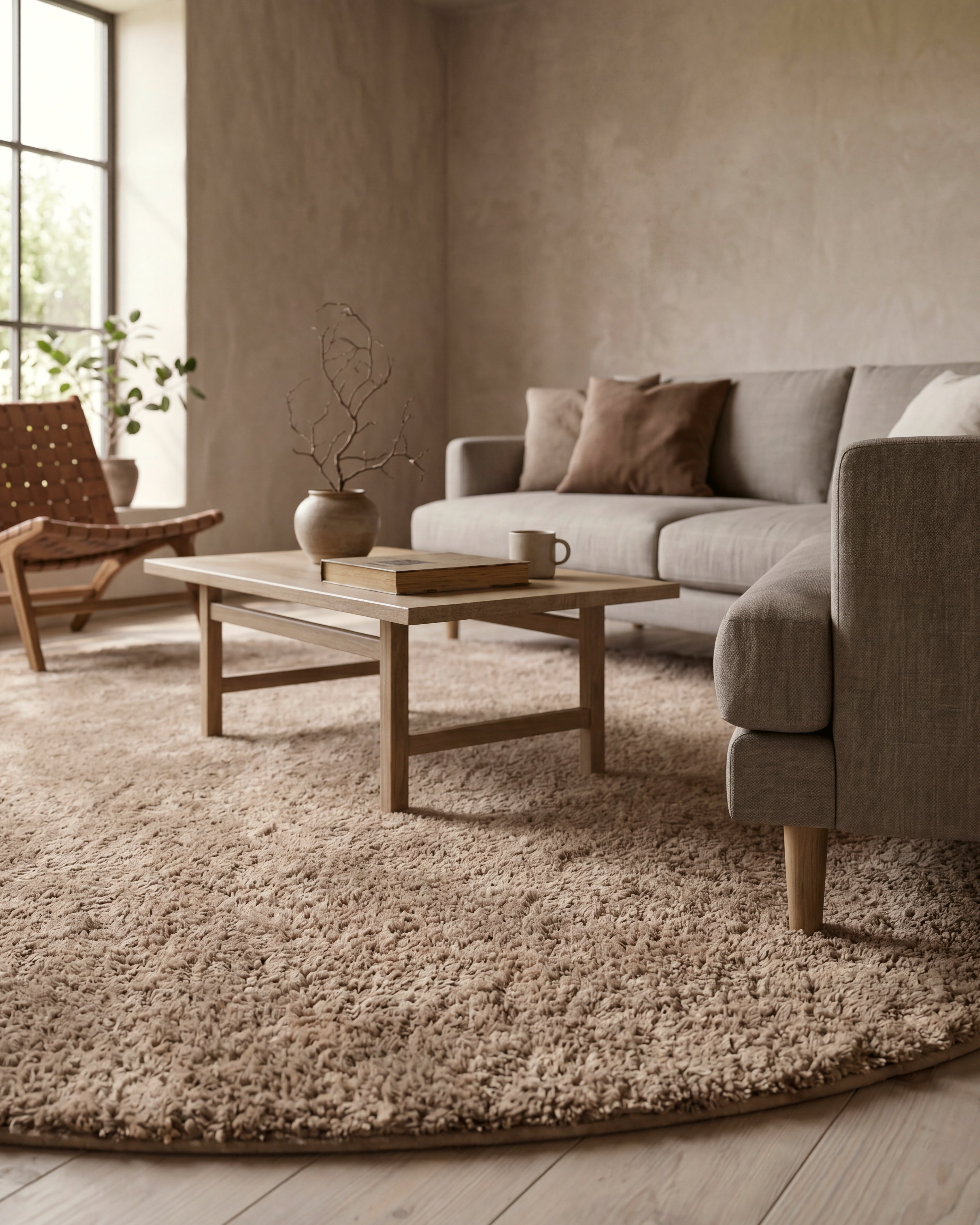 Rond Noa Shaggy Beige