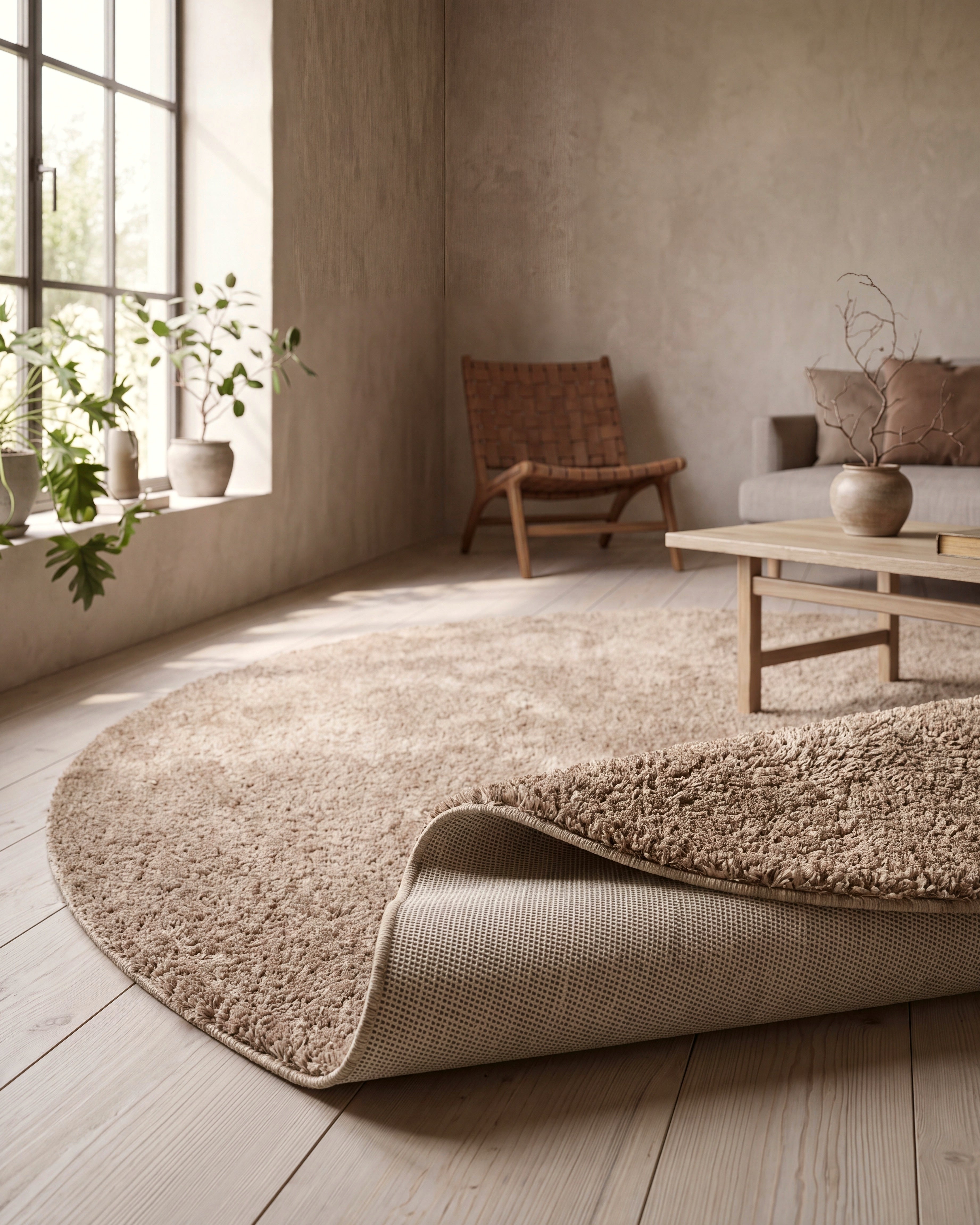 Rond Noa Shaggy Beige