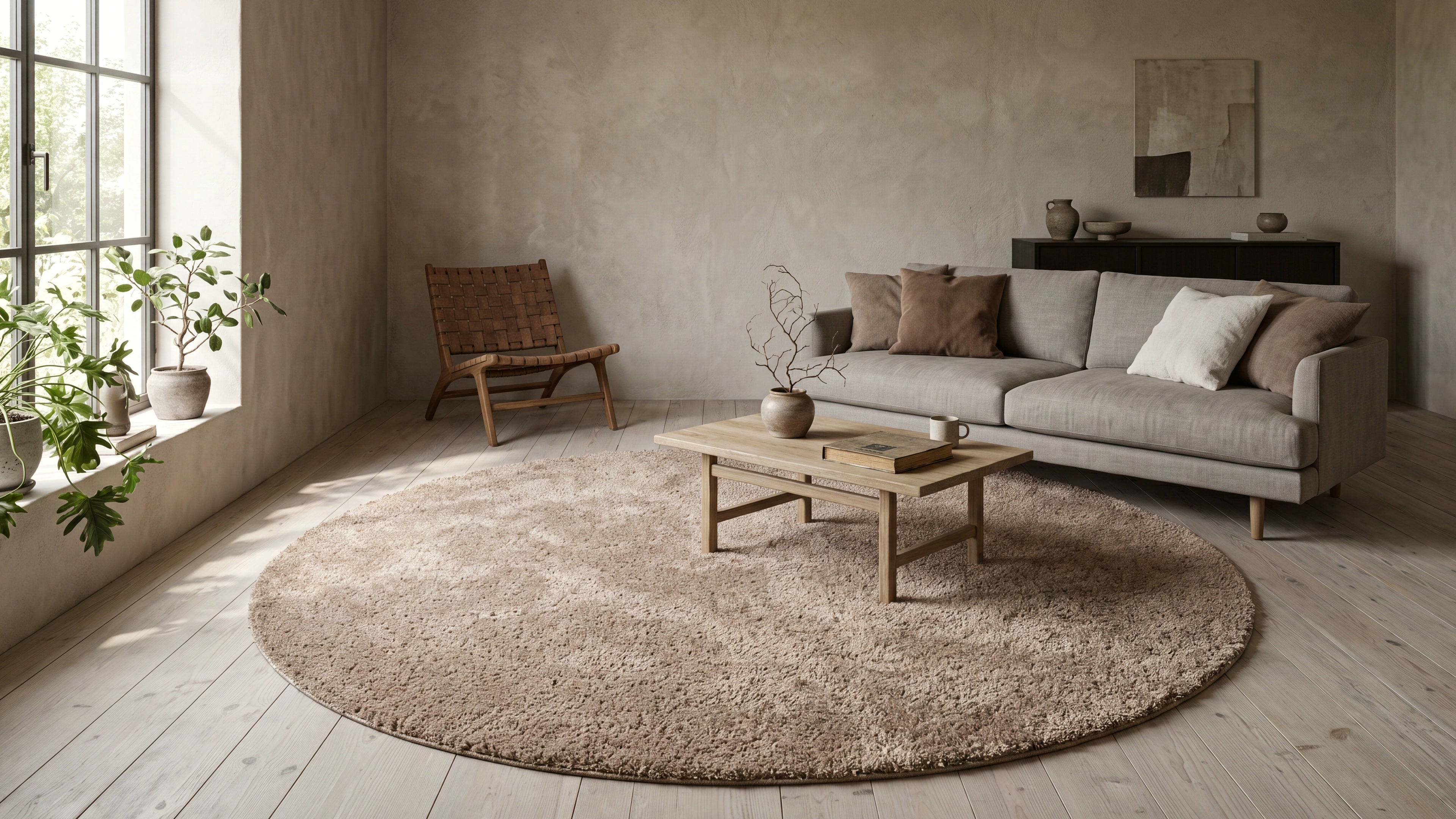 Rond Noa Shaggy Beige