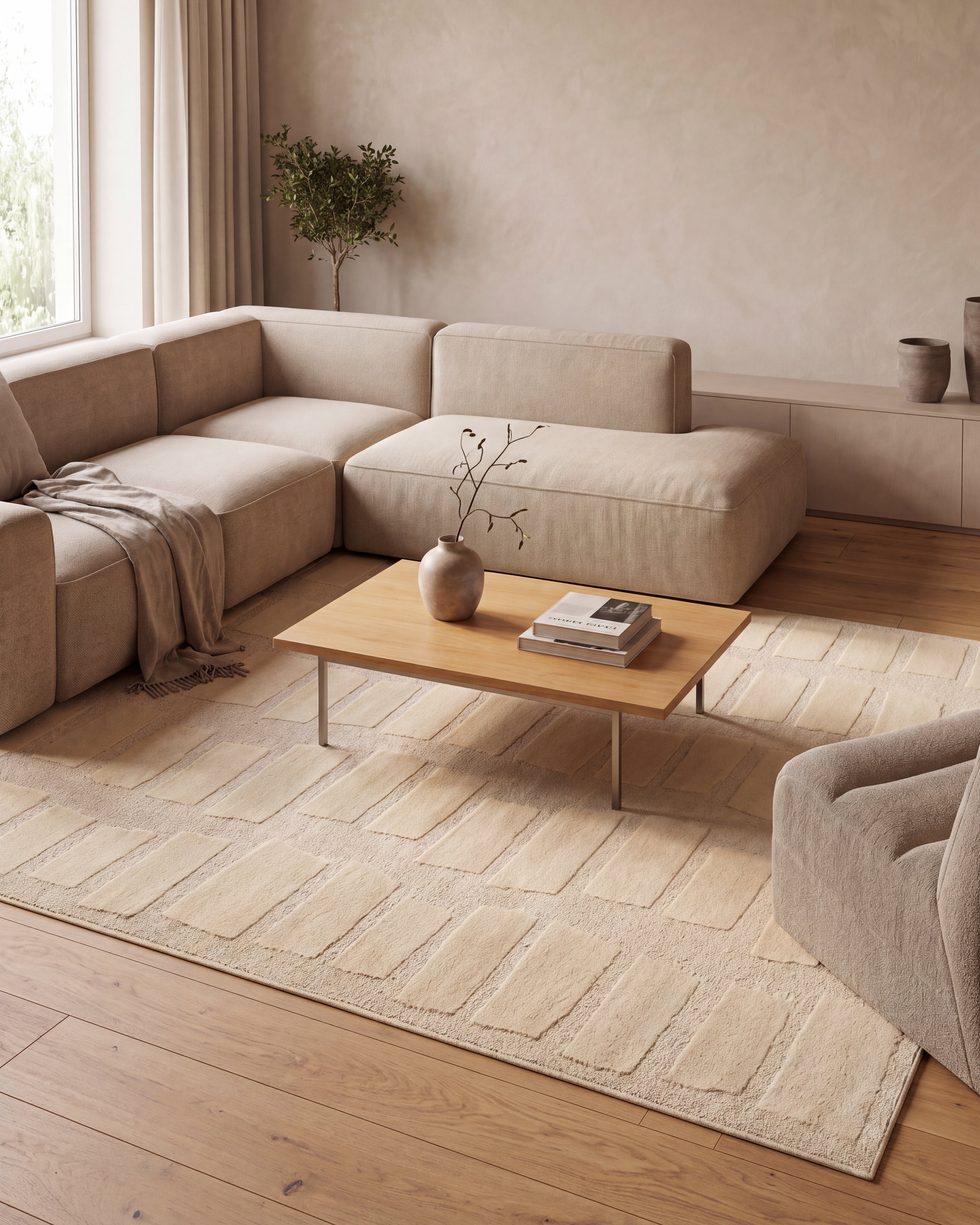 Japandi Vloerkleed Linea Block Creme