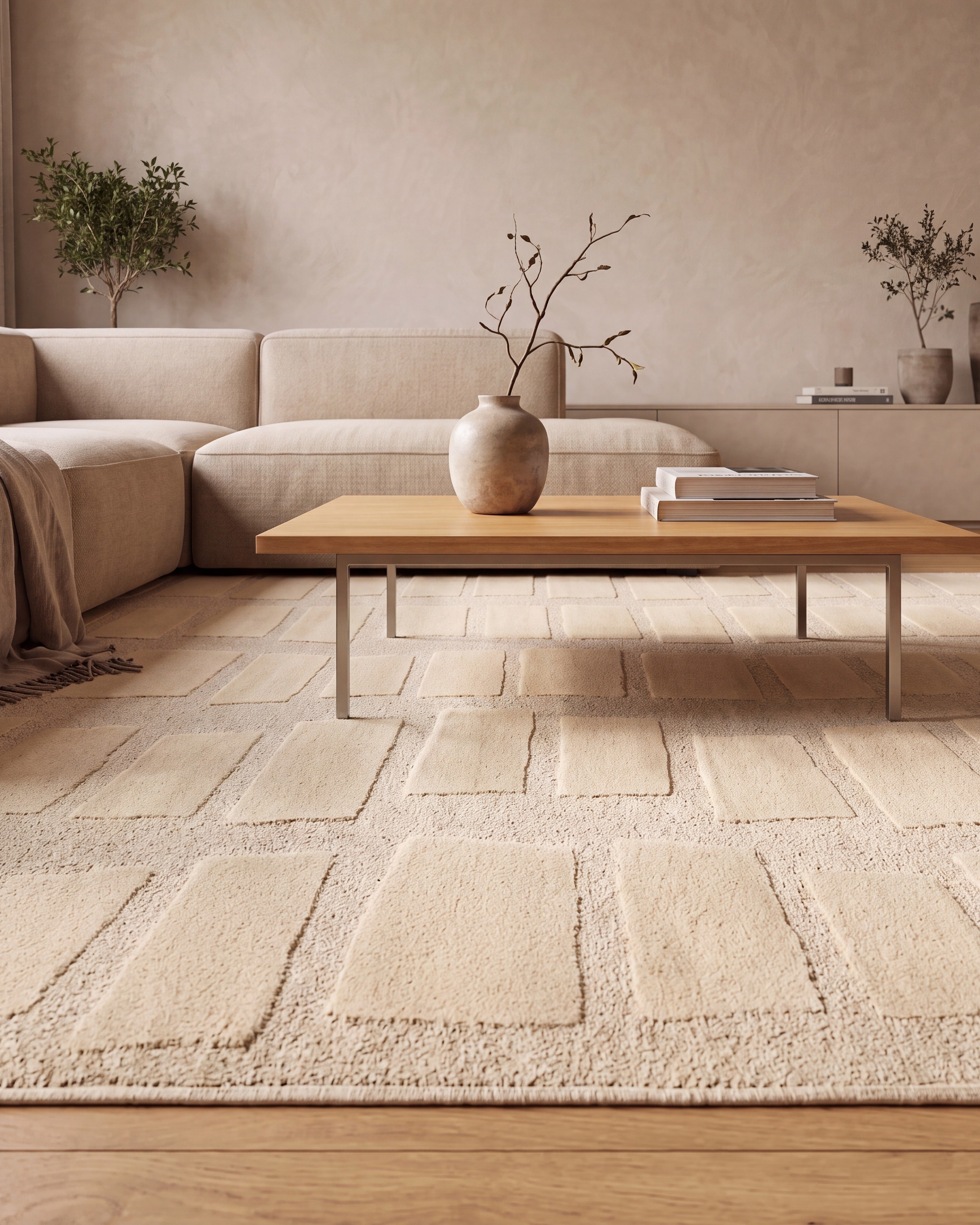 Japandi Vloerkleed Linea Block Creme