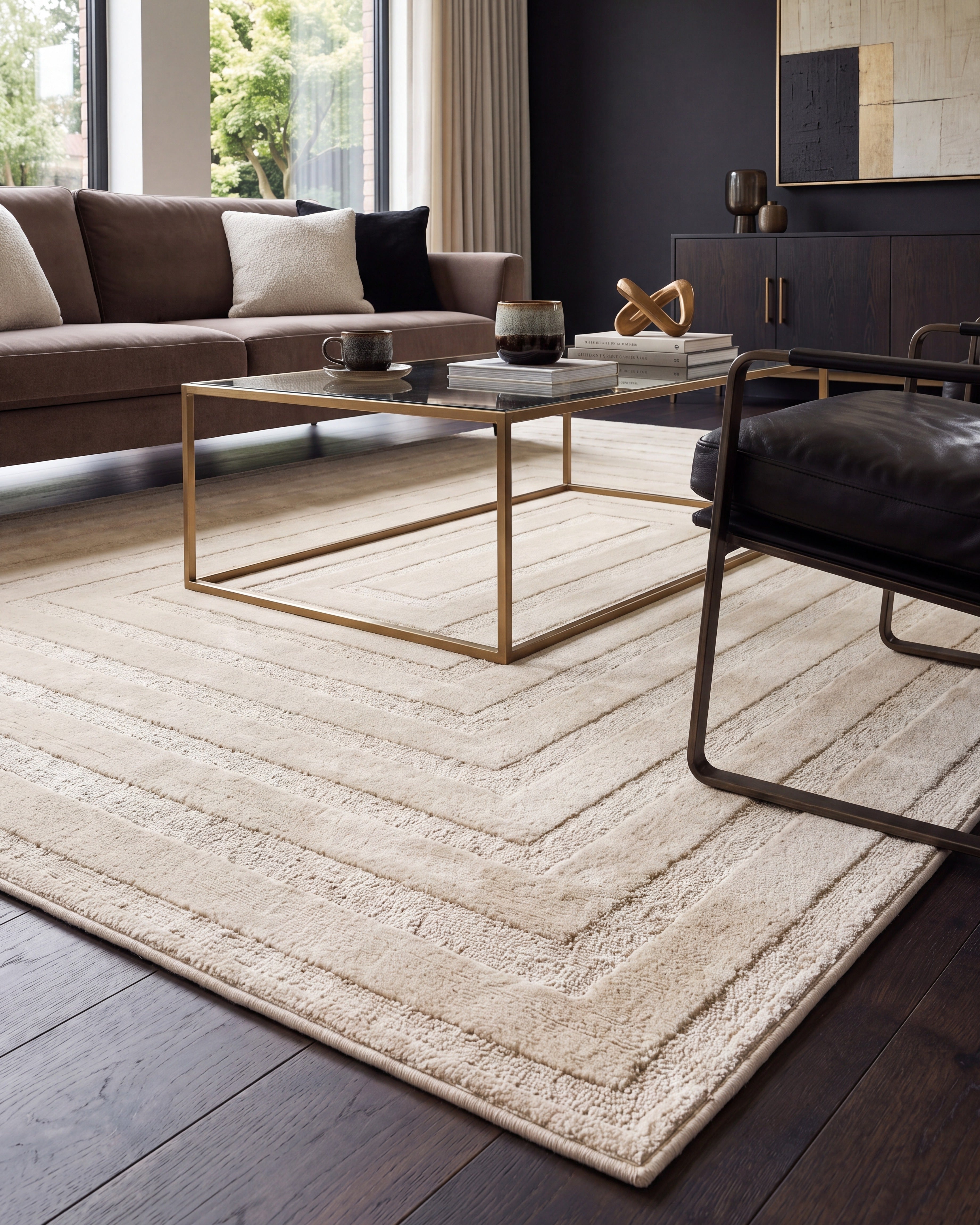 Japandi Vloerkleed Linea Frame Creme