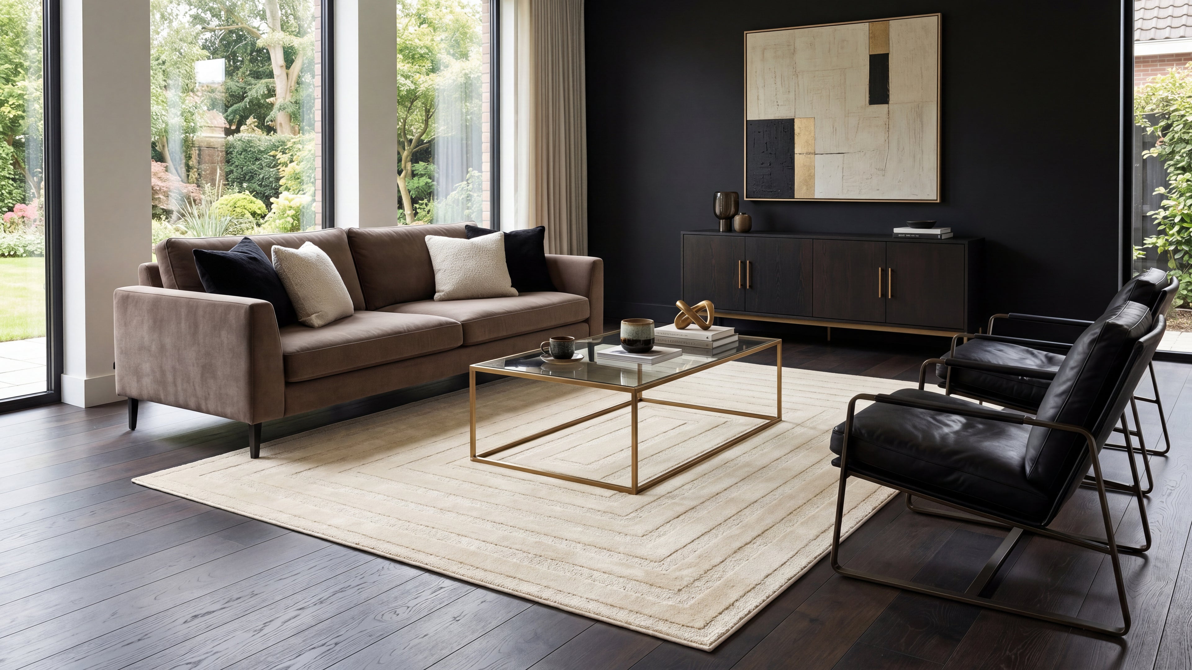 Japandi Vloerkleed Linea Frame Creme