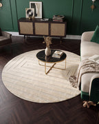 Rond Japandi Vloerkleed Linea Frame Creme
