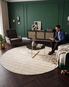 Rond Japandi Vloerkleed Linea Frame Creme