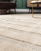 Rond Japandi Vloerkleed Linea Frame Creme