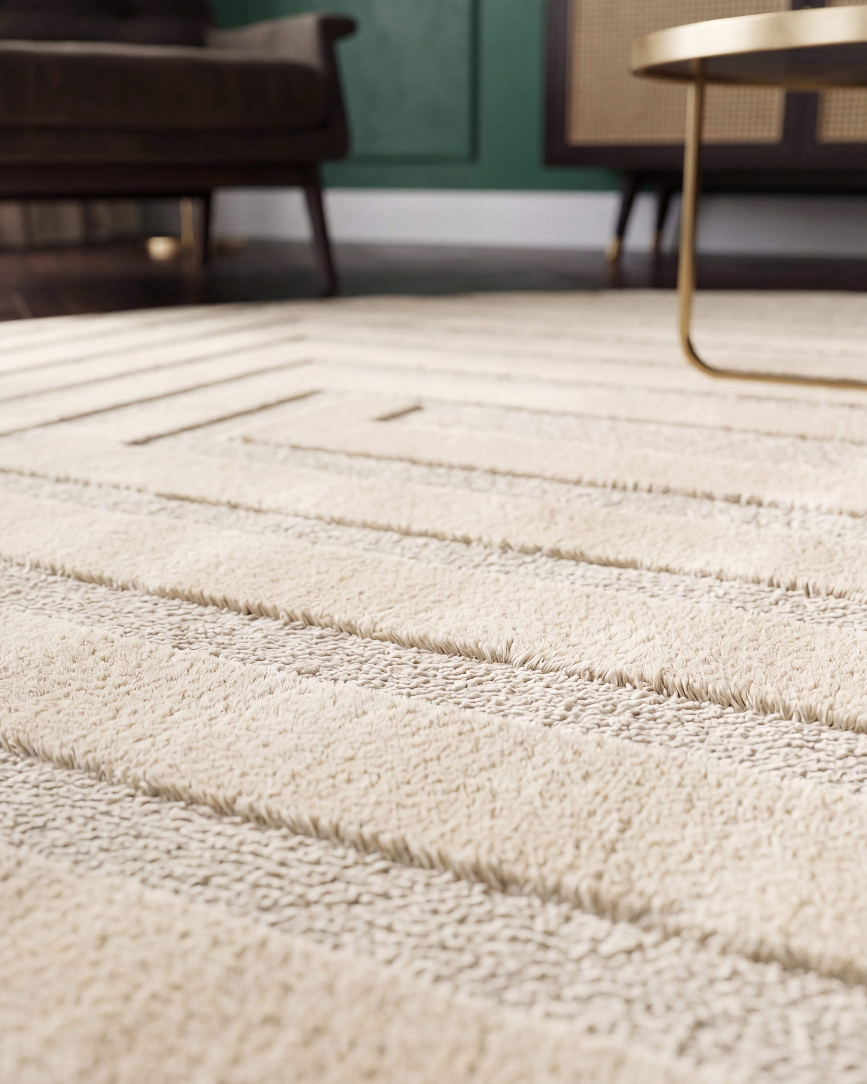 Rond Japandi Vloerkleed Linea Frame Creme