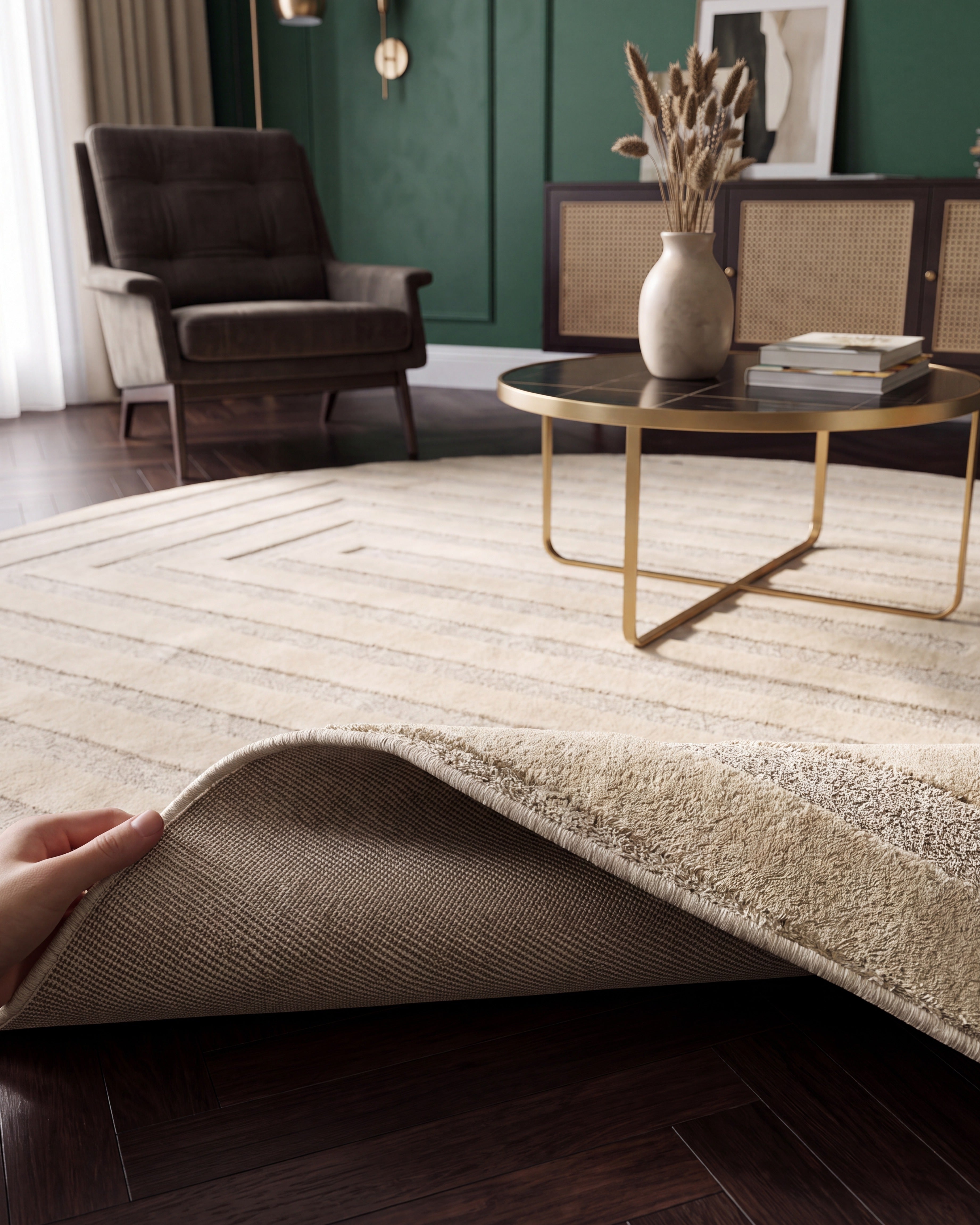 Rond Japandi Vloerkleed Linea Frame Creme