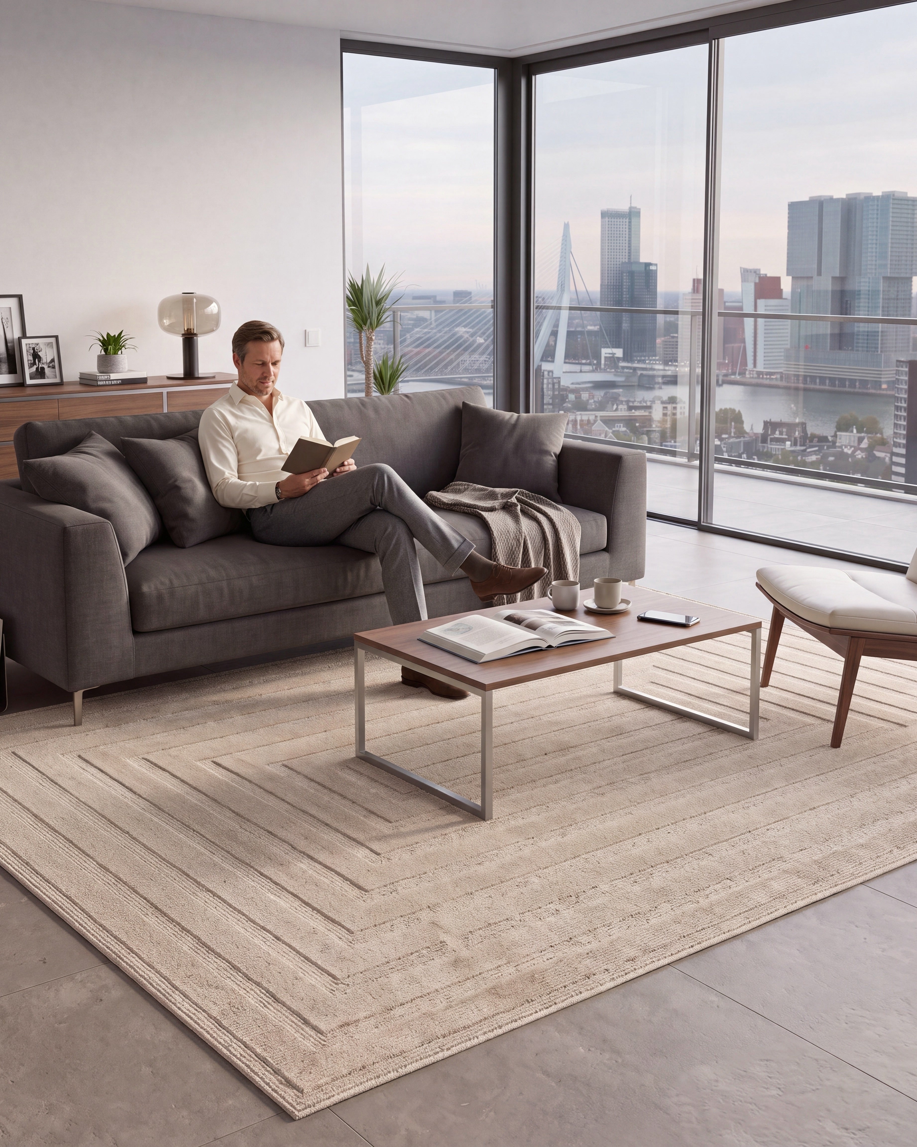 Japandi Vloerkleed Linea Frame Beige