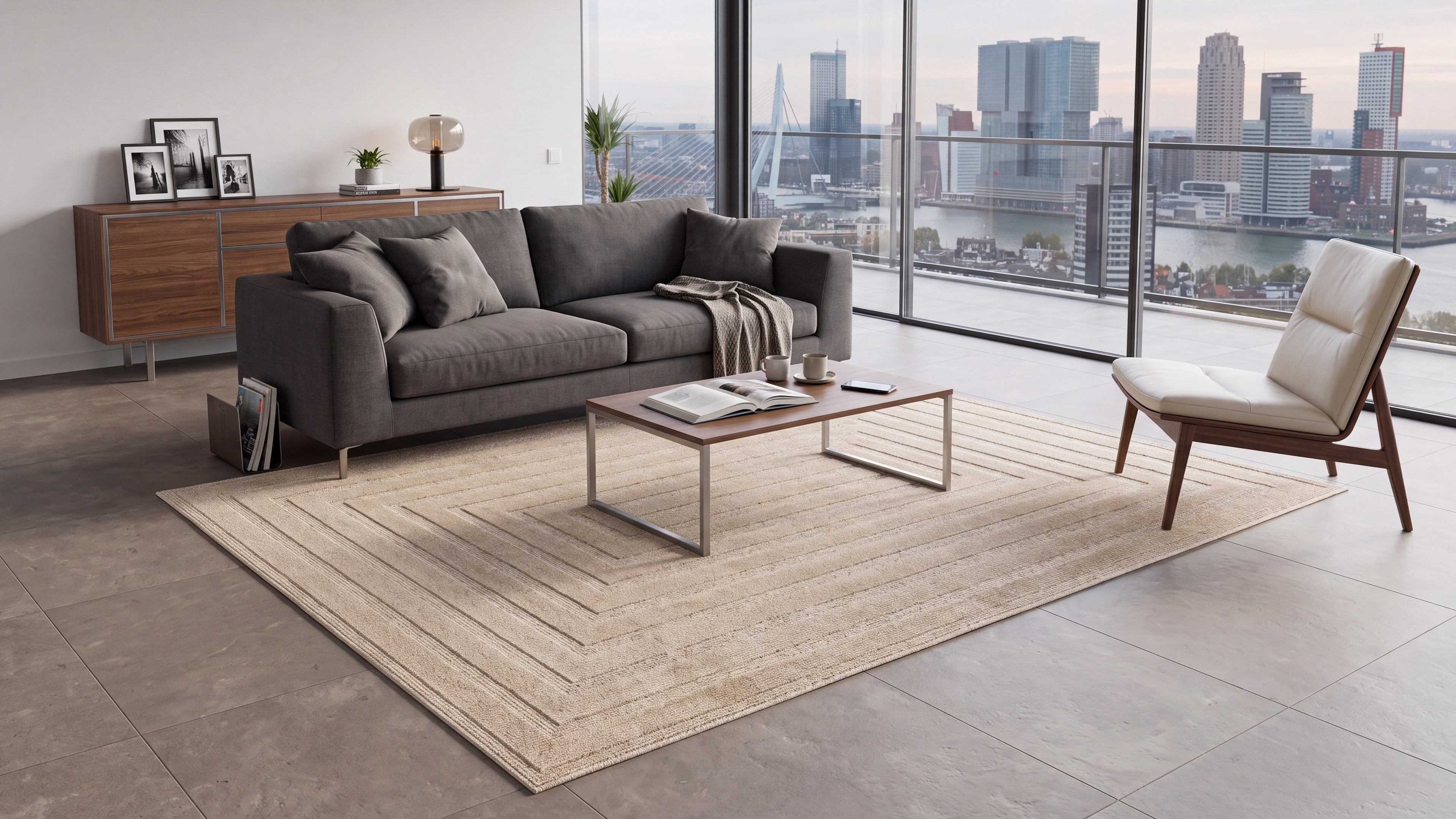 Japandi Vloerkleed Linea Frame Beige