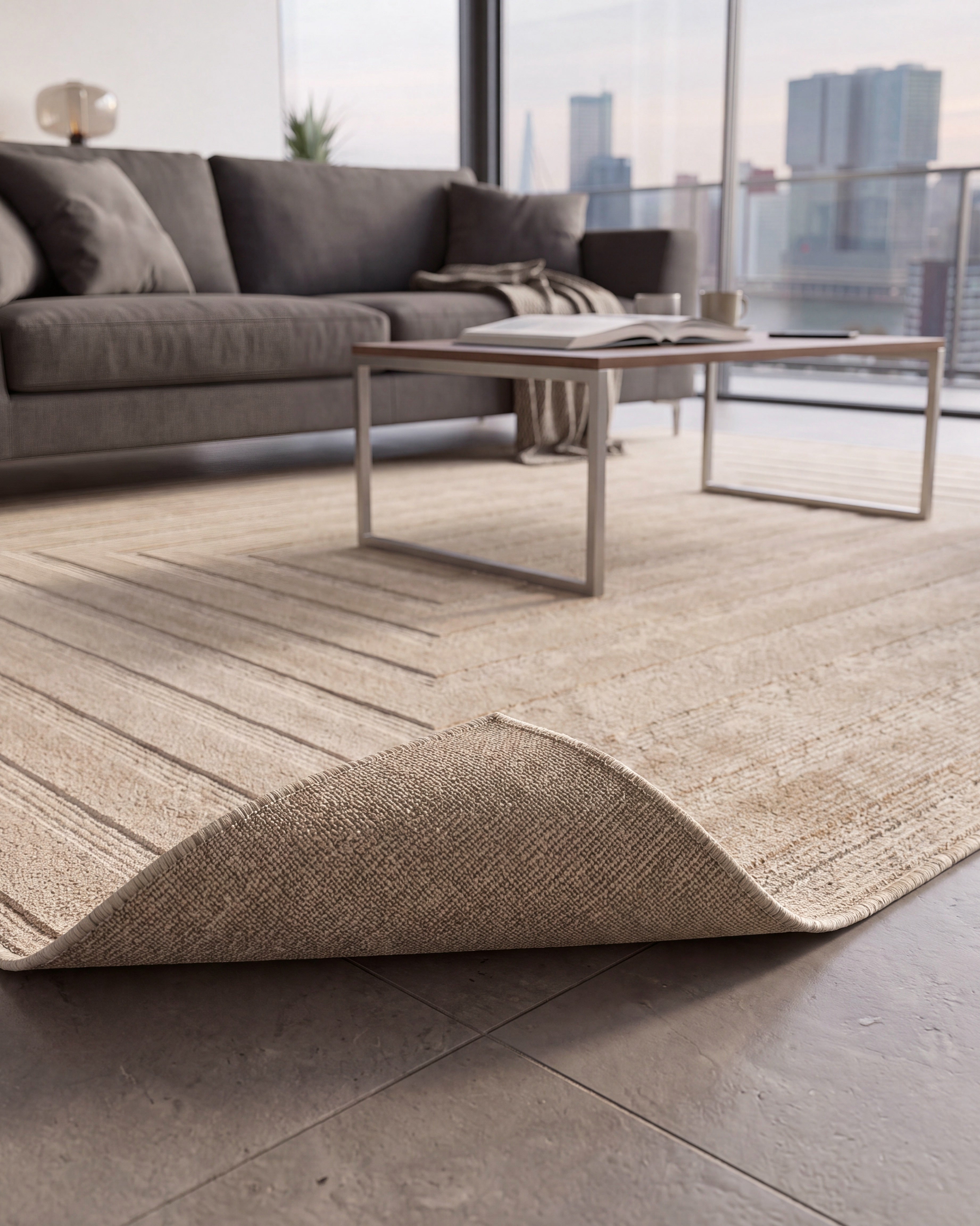 Japandi Vloerkleed Linea Frame Beige
