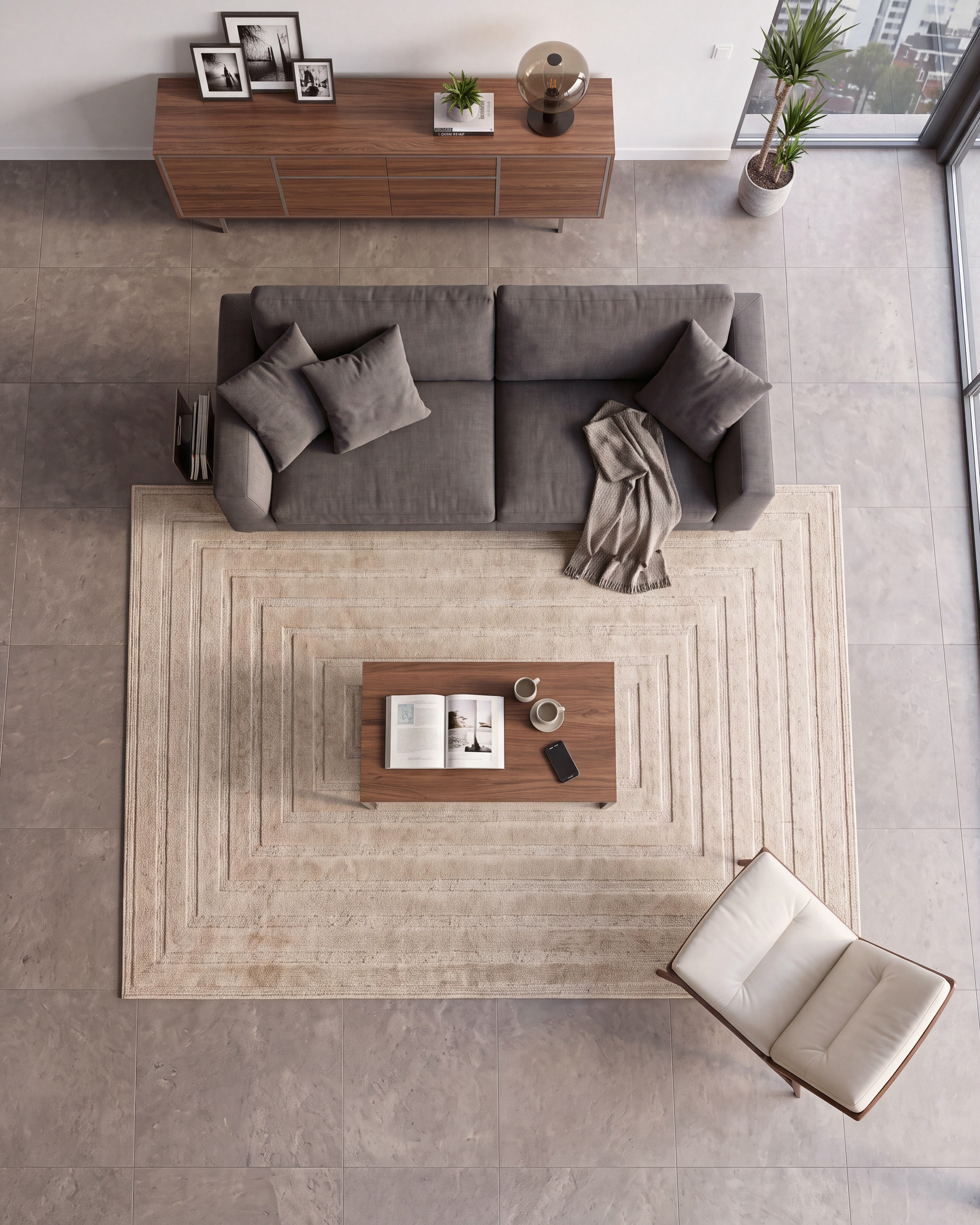 Japandi Vloerkleed Linea Frame Beige