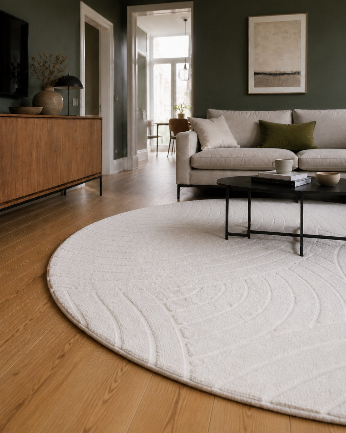 Rond Japandi Vloerkleed - Ovara Zenith Creme