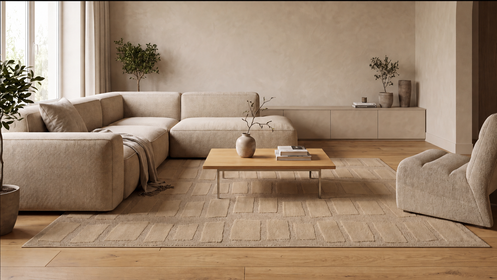 Japandi Vloerkleed Linea Block Beige