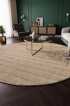 Rond Japandi Vloerkleed Linea Frame Beige
