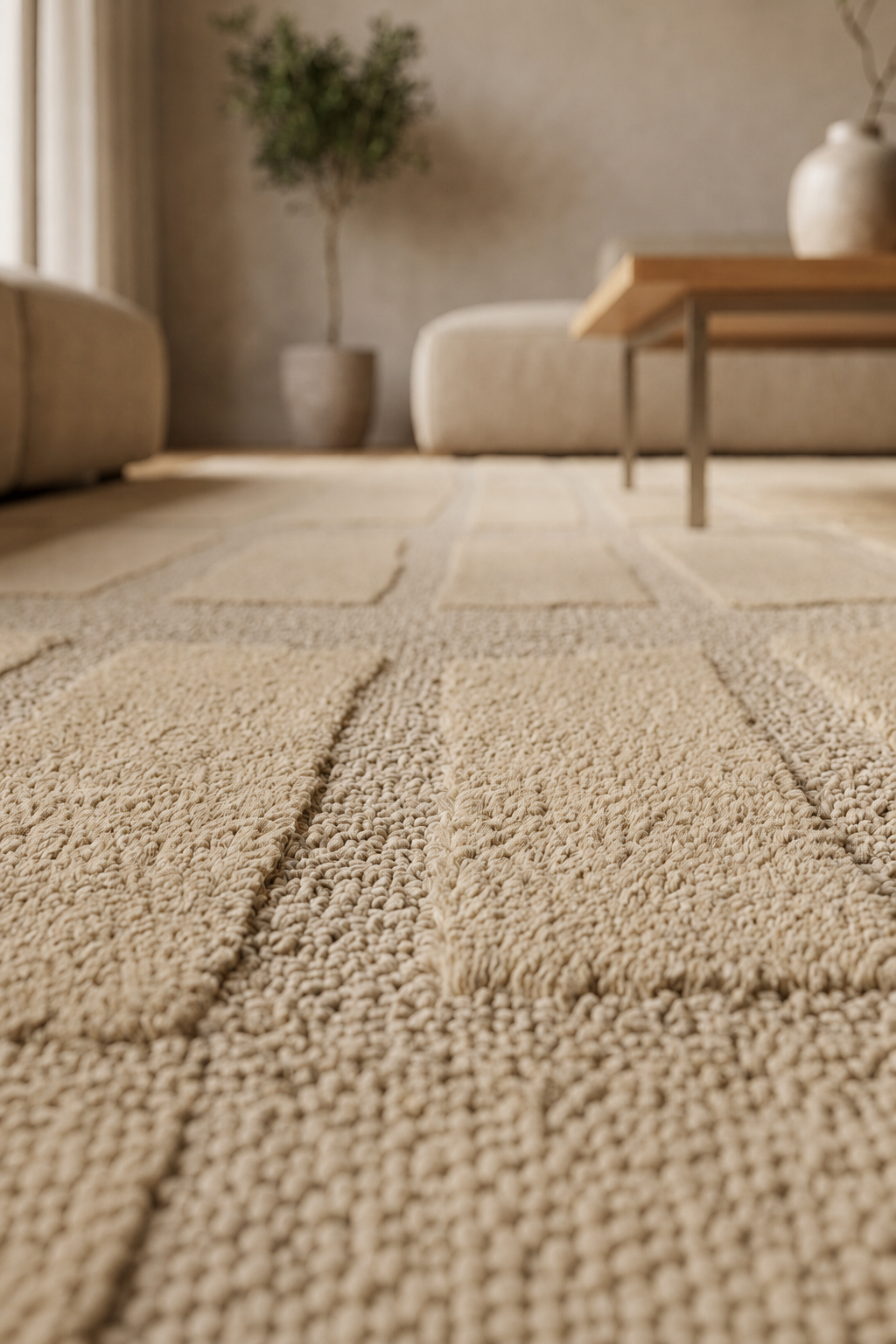 Japandi Vloerkleed Linea Block Beige