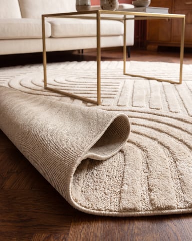 Rond Japandi Vloerkleed - Linea Curve Creme