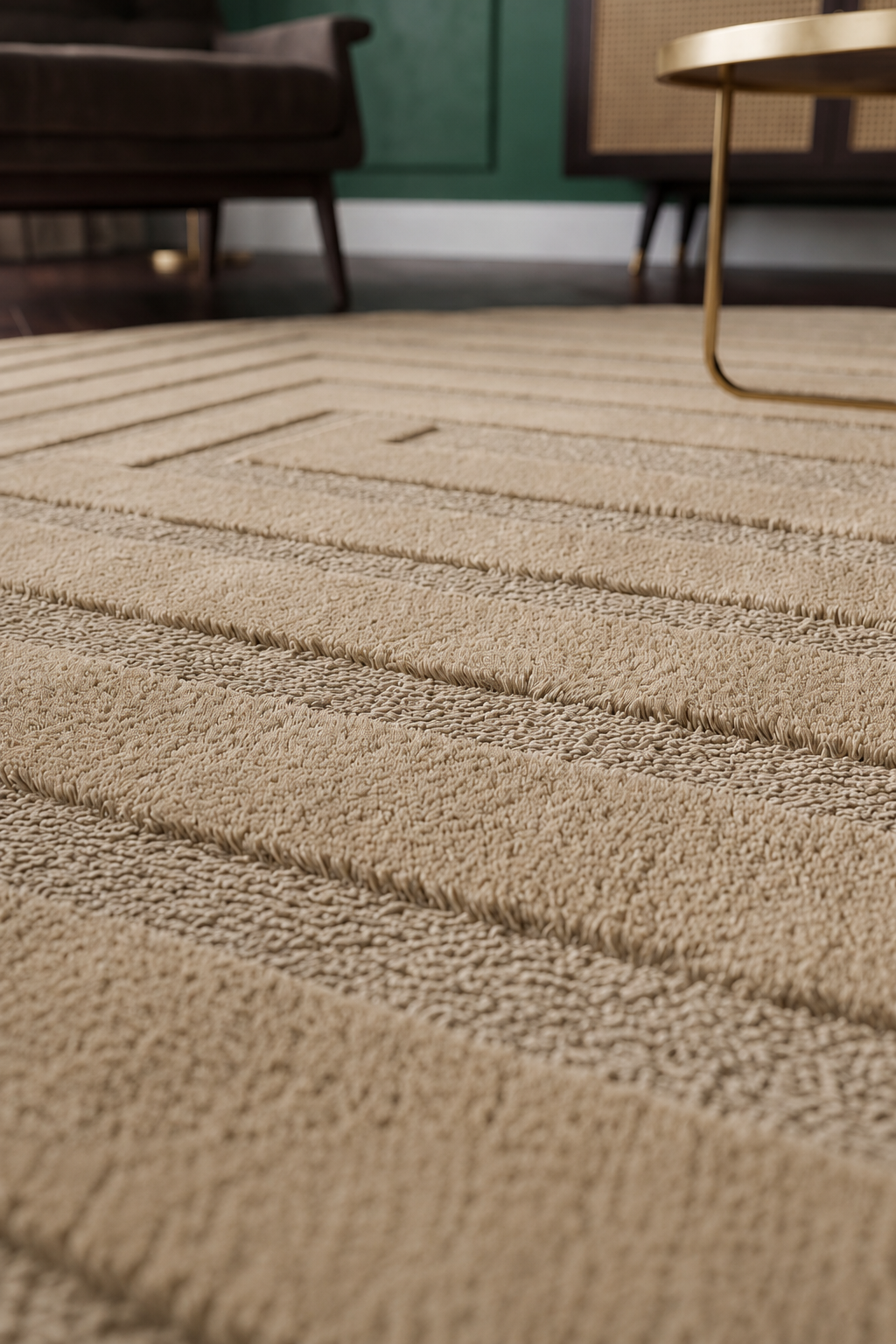 Rond Japandi Vloerkleed Linea Frame Beige