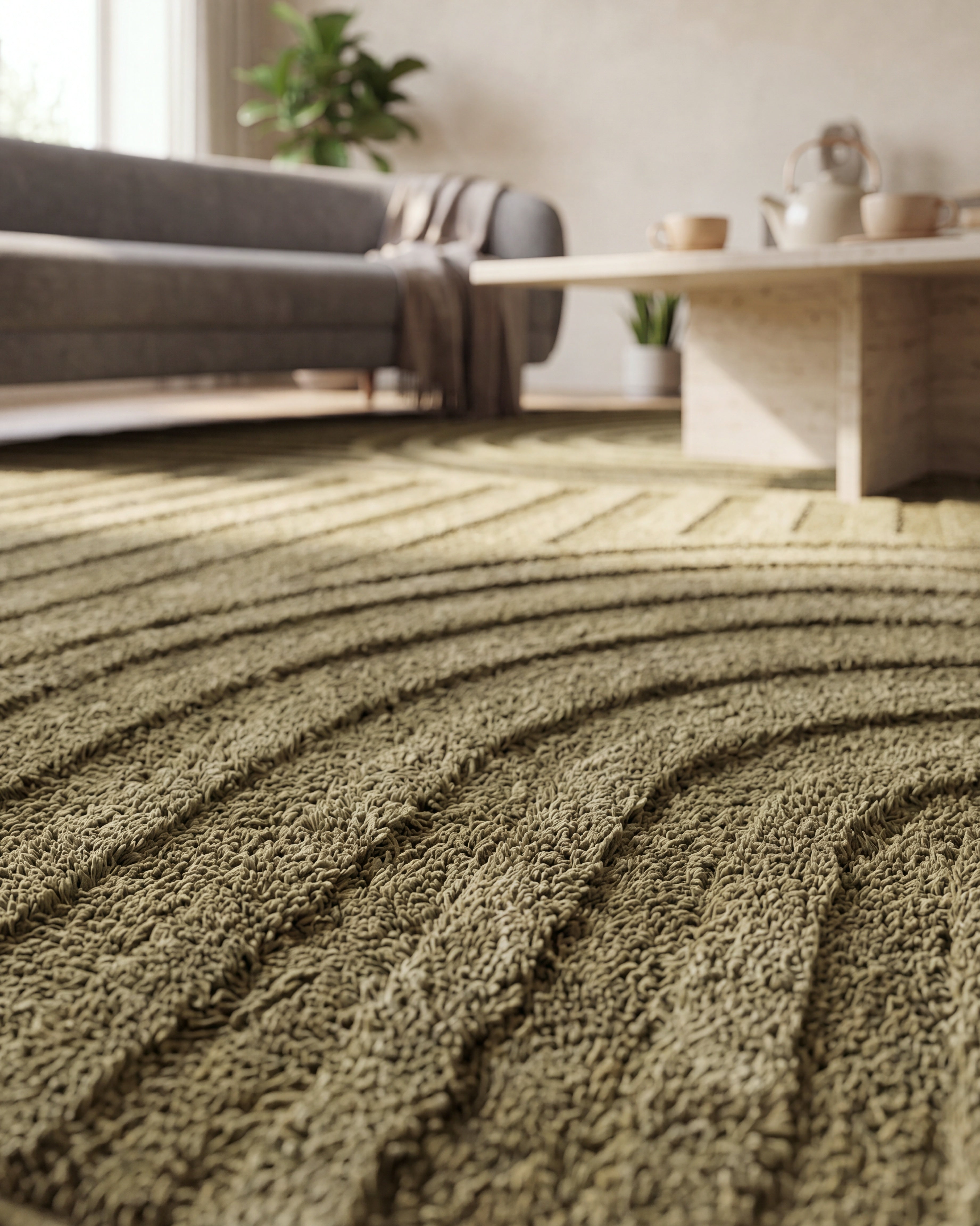 Rond Japandi Vloerkleed Linea Curve Groen