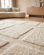 Rond Japandi Vloerkleed Linea Block Creme