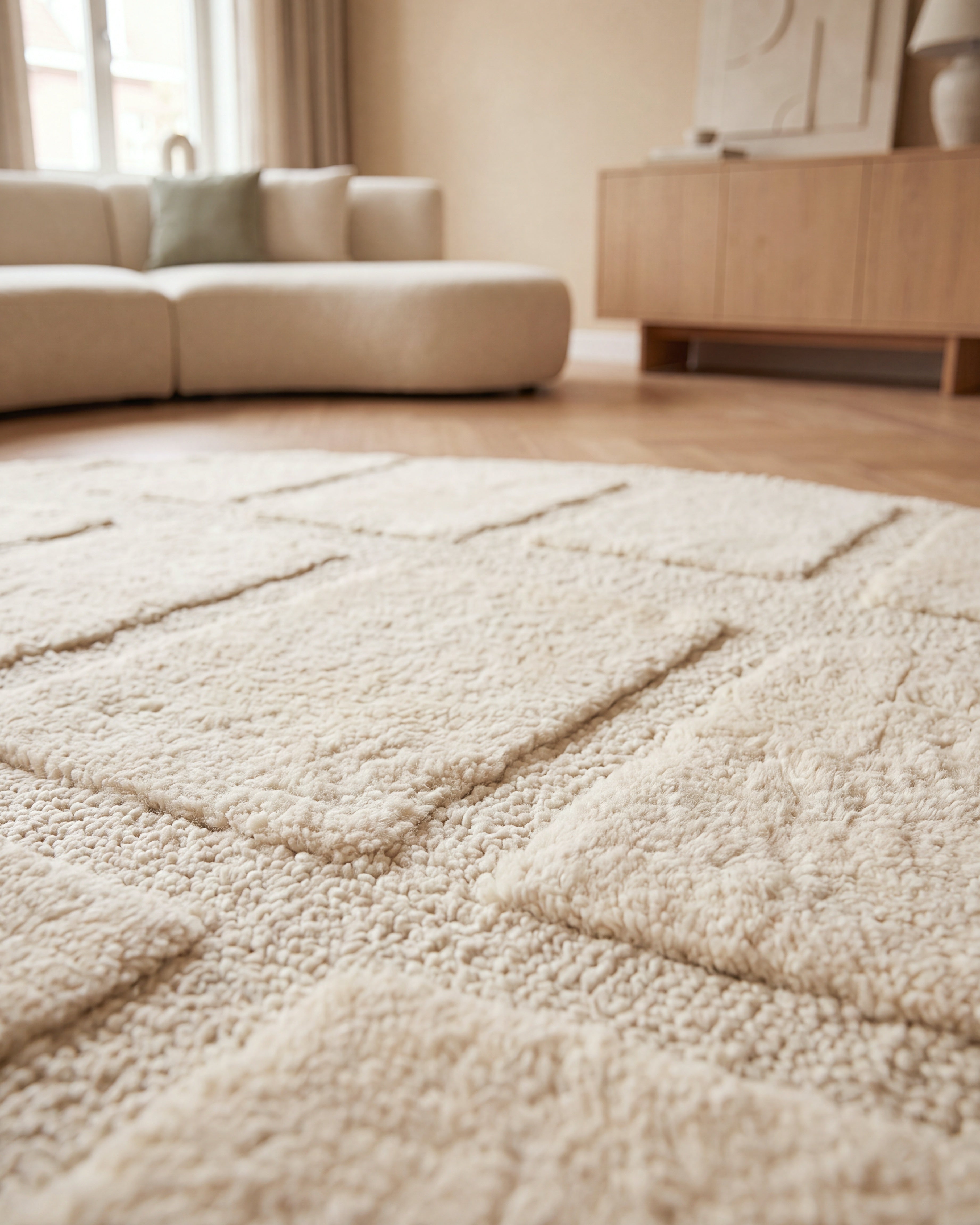 Rond Japandi Vloerkleed Linea Block Creme