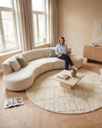 Rond Japandi Vloerkleed Linea Block Creme