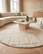 Rond Japandi Vloerkleed Linea Block Creme