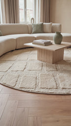 Rond Japandi Vloerkleed Linea Block Creme
