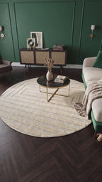 Rond Japandi Vloerkleed Linea Frame Creme