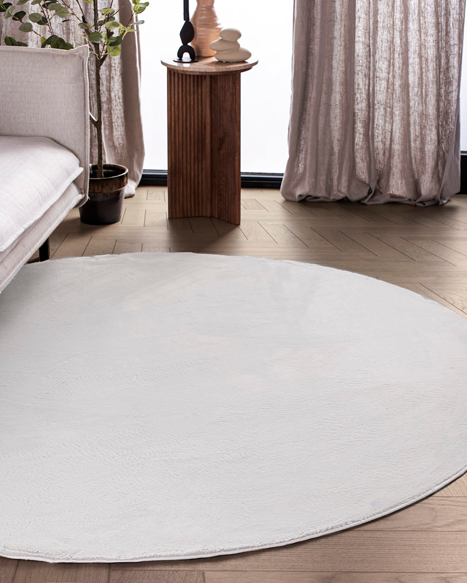 Rond Japandi Vloerkleed - Ovara Plano Gebroken Wit