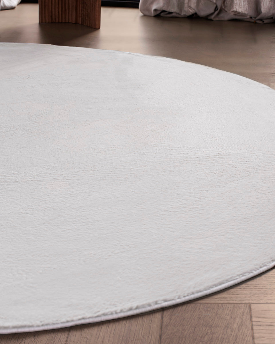 Rond Japandi Vloerkleed - Ovara Plano Gebroken Wit