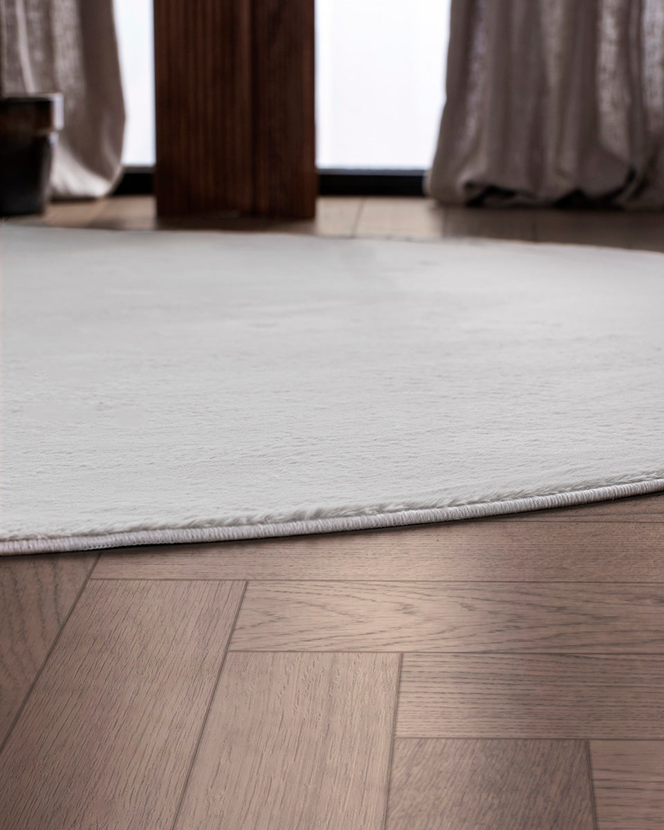 Rond Japandi Vloerkleed - Ovara Plano Gebroken Wit