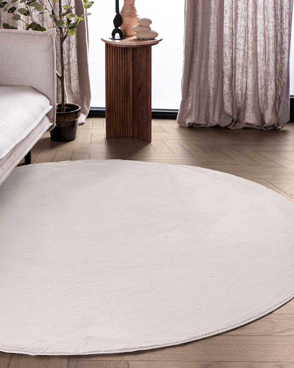Rond Japandi Vloerkleed - Ovara Plano Beige