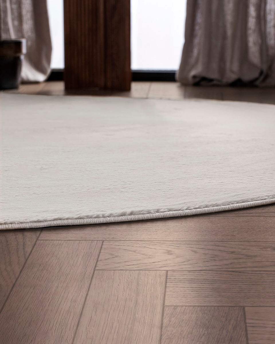 Rond Japandi Vloerkleed - Ovara Plano Beige