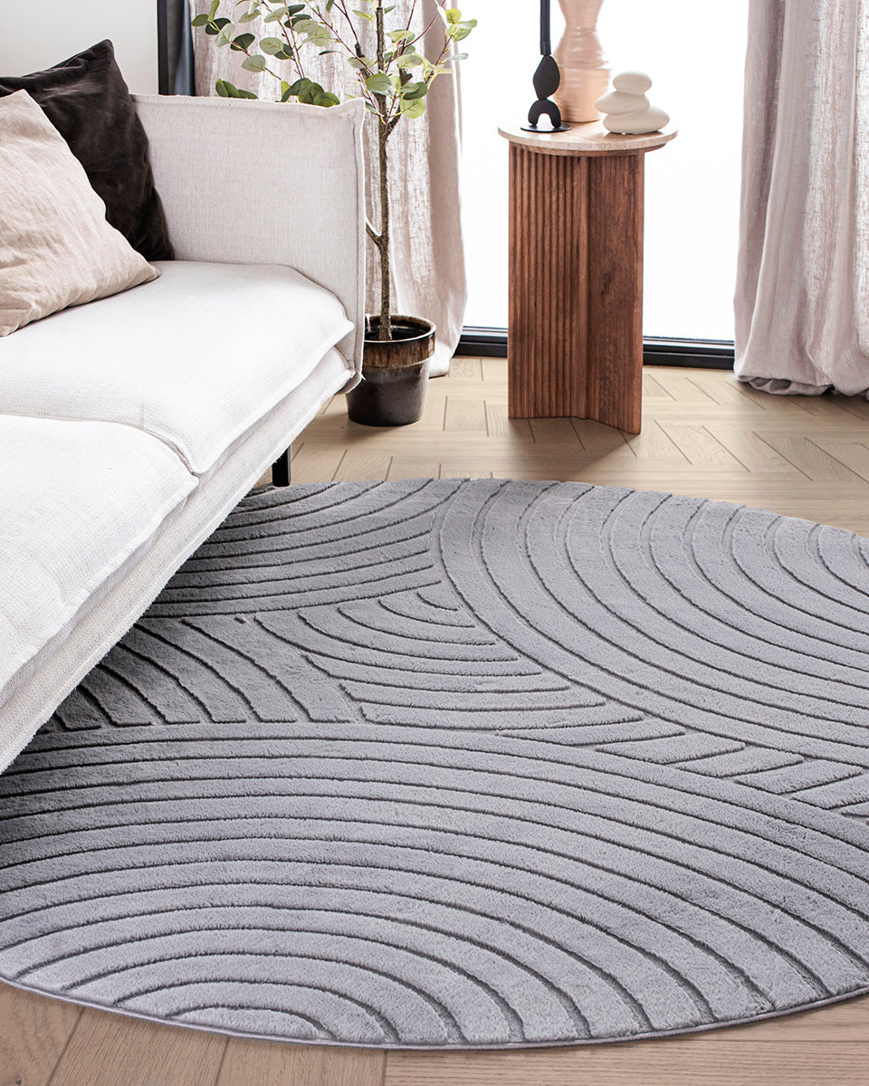 Rond Japandi Vloerkleed - Ovara Zenith Grijs