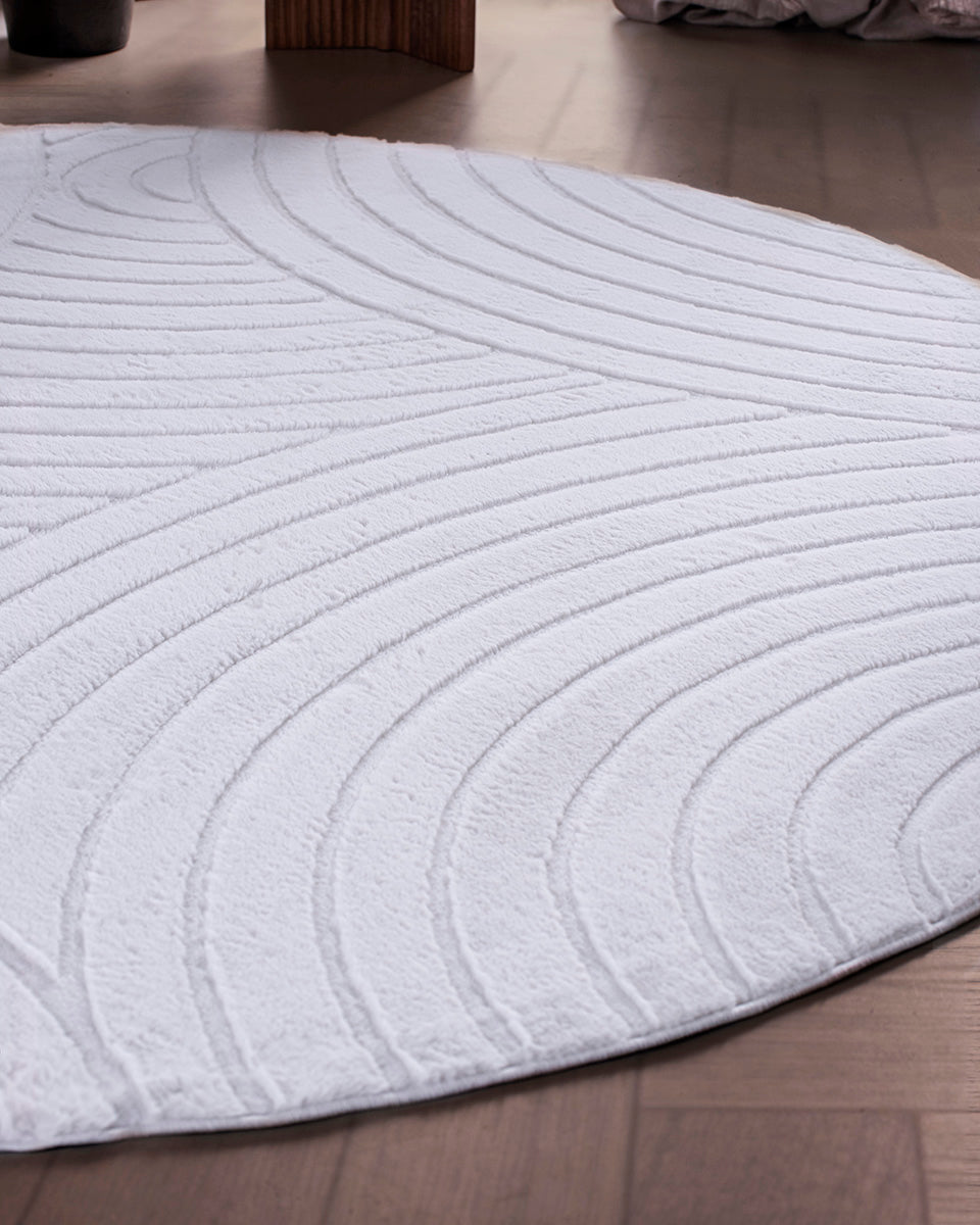 Rond Japandi Vloerkleed - Ovara Zenith Gebroken Wit