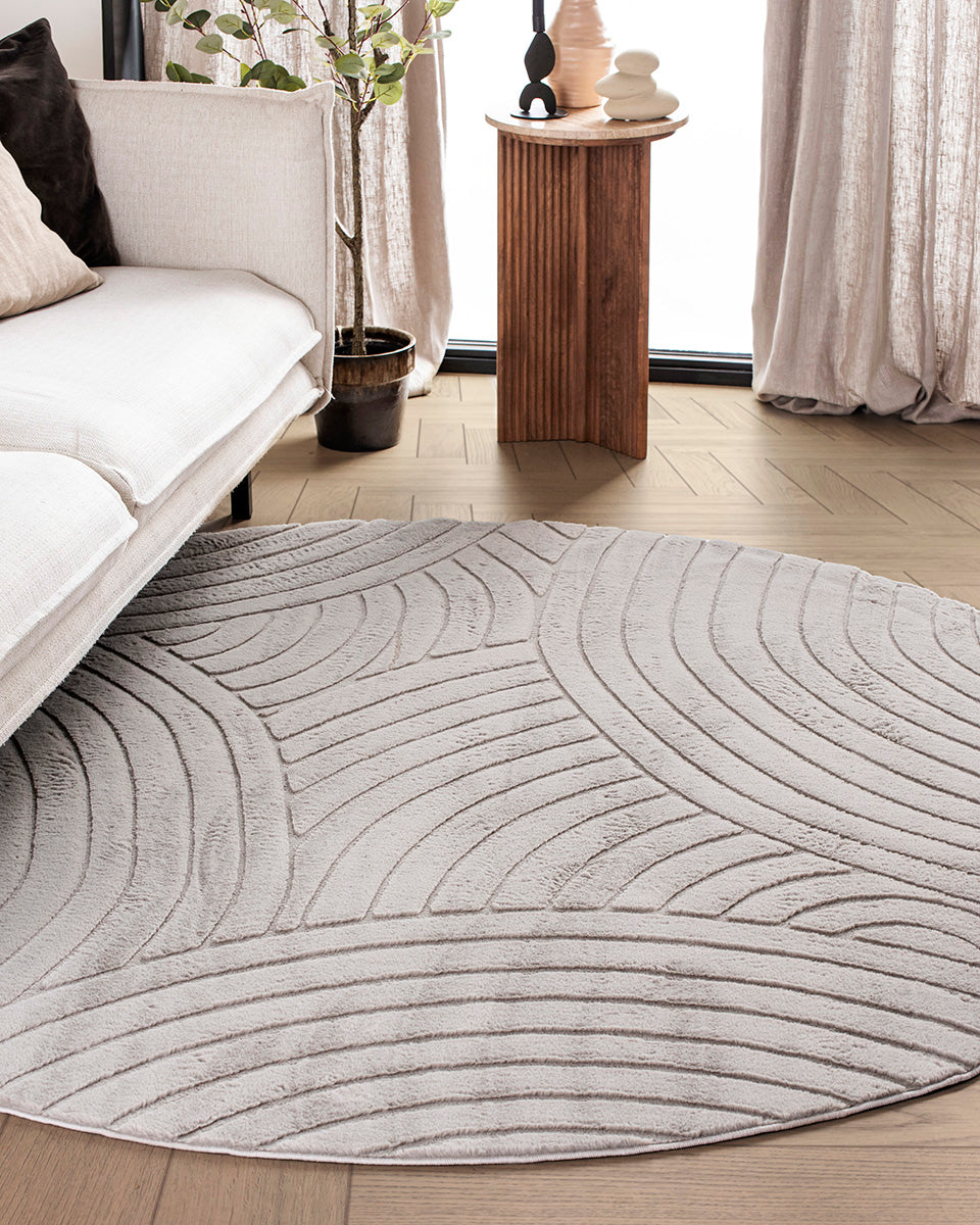 Rond Japandi Vloerkleed - Ovara Zenith Taupe